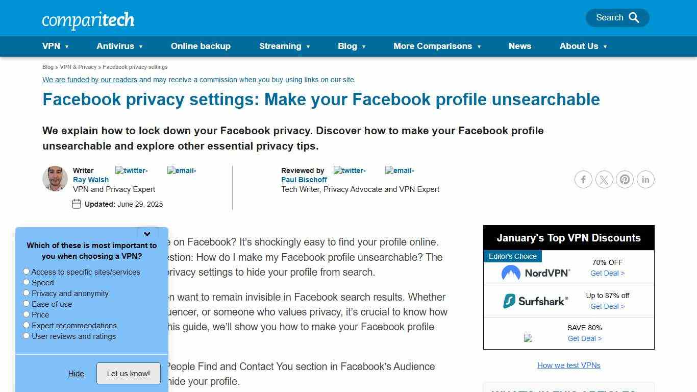 Facebook privacy settings: Make your profile unsearchable
