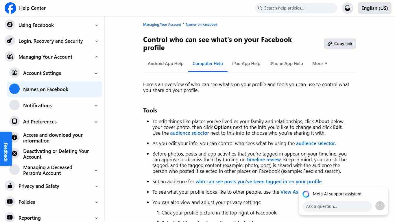 Control who can see what's on your Facebook profile Facebook Help Center